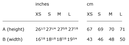 Size guide - Woman - Organic cotton - XS, S, M and L