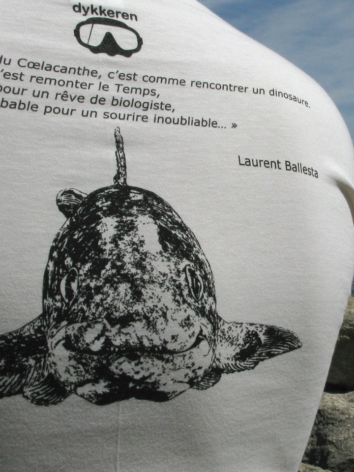 Scuba dive t-shirt Coelacanthe Gombessa Laurent Ballesta by Dykkeren The Eco-Friendly Divewear organic cotton fairtrade