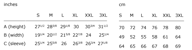 long sleeves t-shirt size guide