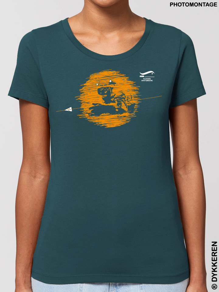 Cave diving T-shirt sidemount rebreather scooter CCR Joki Font Estramar Ressel Trimix Tek Fontaine de Vaucluse in organic cotton Fairwear made by Dykkeren The Eco-Friendly divewear for the CNPS FFESSM french cave divers