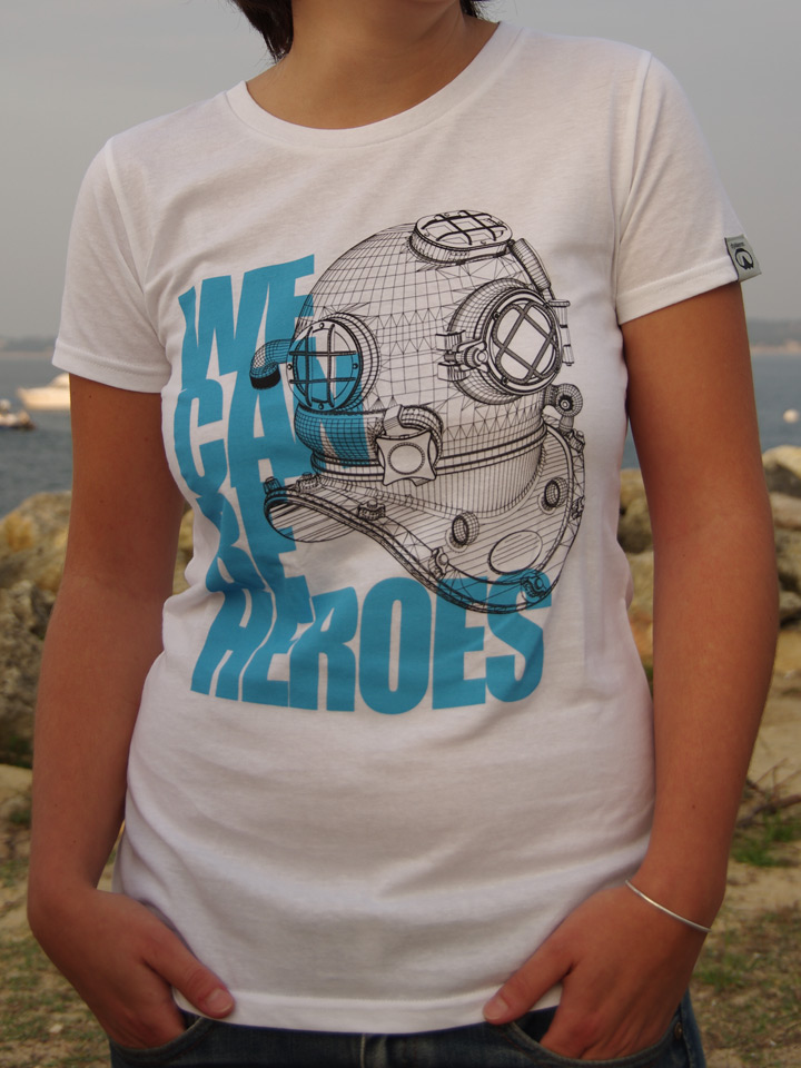 Scuba dive t-shirt Dykkeren The eco-friendly divewear Fairwear organic cotton Heroes diver helmet Piel Kirby Morgan We can be Heroes