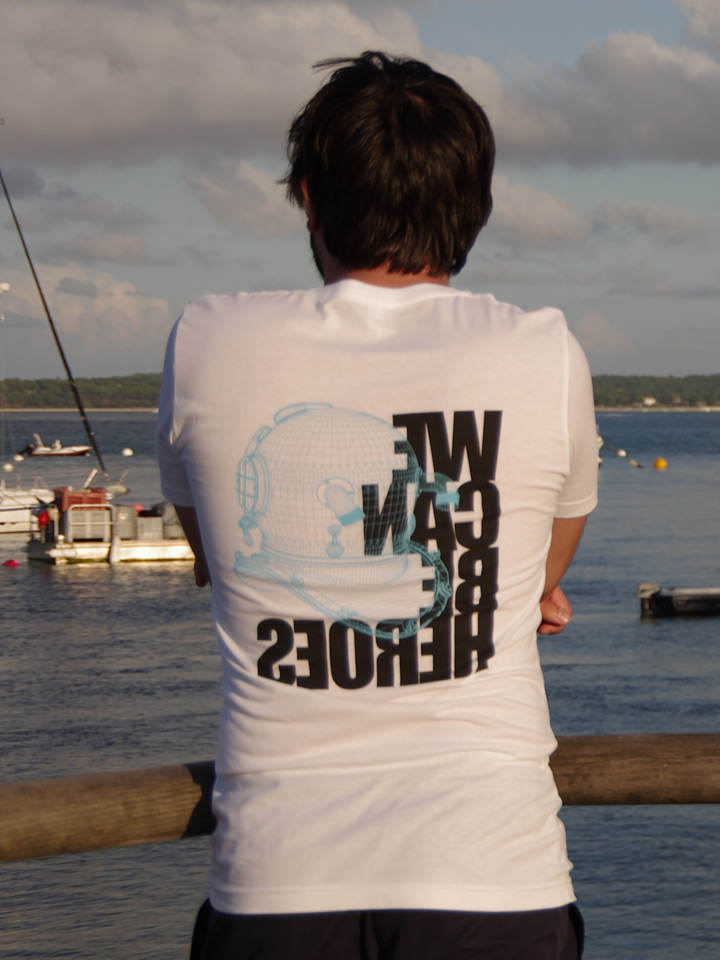 tee-shirt plongée coton bio homme Dykkeren The eco-friendly divewear Fairwear Heroes casque Scaphandrier Piel Kirby Morgan We can be Heroes!