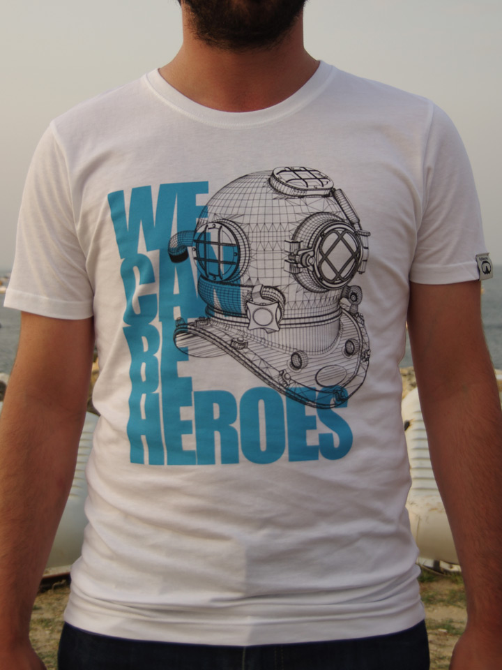 tee-shirt plongée coton bio homme Dykkeren The eco-friendly divewear Fairwear Heroes casque Scaphandrier Piel Kirby Morgan We can be Heroes