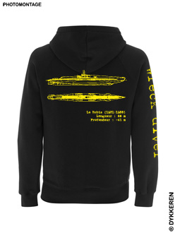 Scuba dive zip hoodie U-boot submarine wreck Le Rubis Cavalaire Mediterranean Sea organic cotton Dykkeren The eco-friendly divewear Fairwear