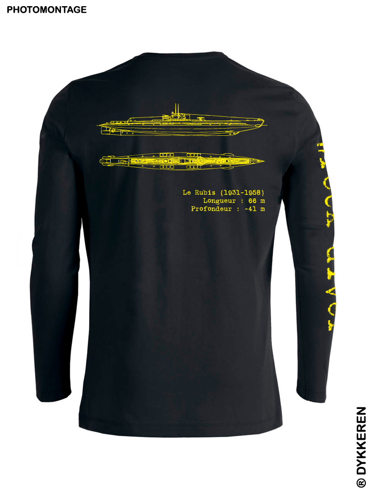 Tee-shirt plongée épave sous-marin U-boot Le Rubis Cavalaire Mer Méditerranée en coton bio Dykkeren The eco-friendly divewear Fairwear