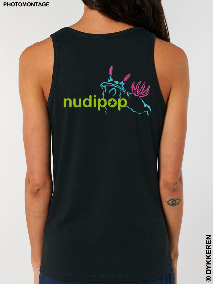 Organic cotton scuba dive tank top with nudibranch sea slug doris chromodoris flabellina by Dykkeren The eco-friendly divewear Fairwear