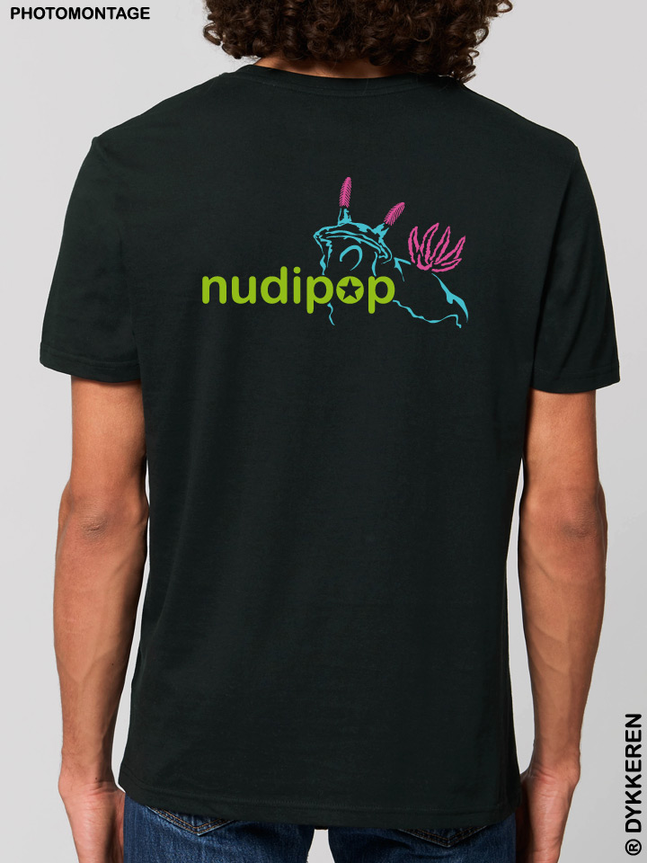 Organic cotton scuba dive t-shirt with nudibranch sea slug doris chromodoris flabellina by Dykkeren The eco-friendly divewear Fairwear