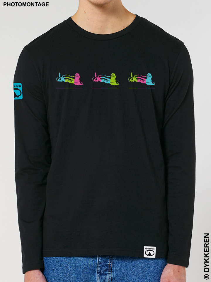 Organic cotton scuba dive long sleeves t-shirt with nudibranch sea slug doris chromodoris flabellina by Dykkeren The eco-friendly divewear Fairwear