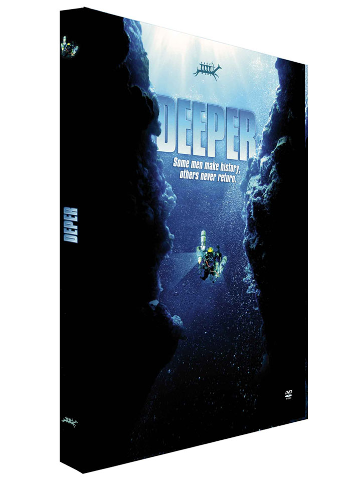 DVD documentary Deeper of Laurent Mini and tshirt created by Dykkeren The Eco-friendly Divewear Fairwear organic cotton Tek dive cave diving world record depth french instructor Pascal Bernabé